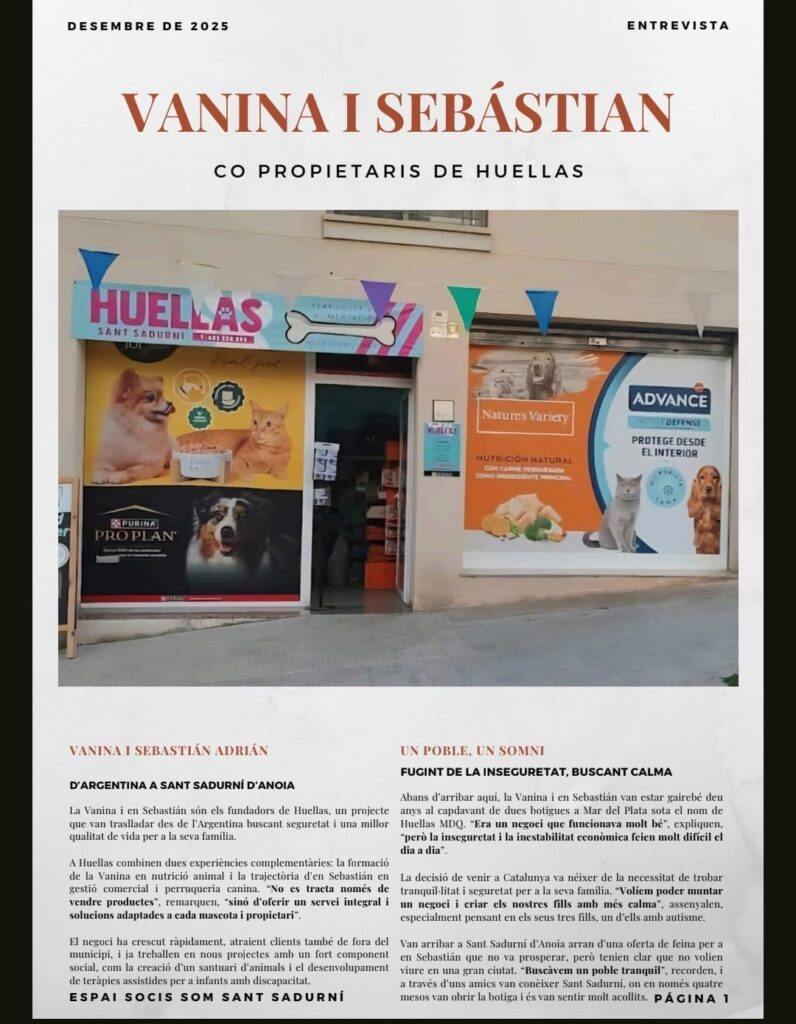 Entrevista a Vanina y Sebastián, fundadores de Huellas Sant Sadurní, publicada por la asociación de comercio Som Sant Sadurní